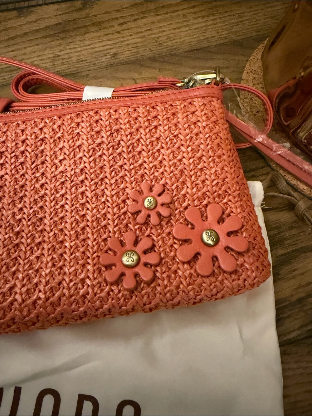 HOBO Coral Woven Crossbody with Floral Appliqué